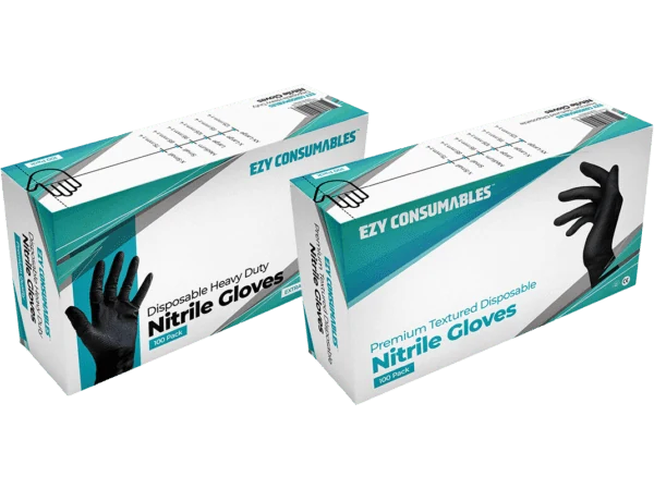 EZY Consumables Premium and Heavy Duty black nitrile glove boxes